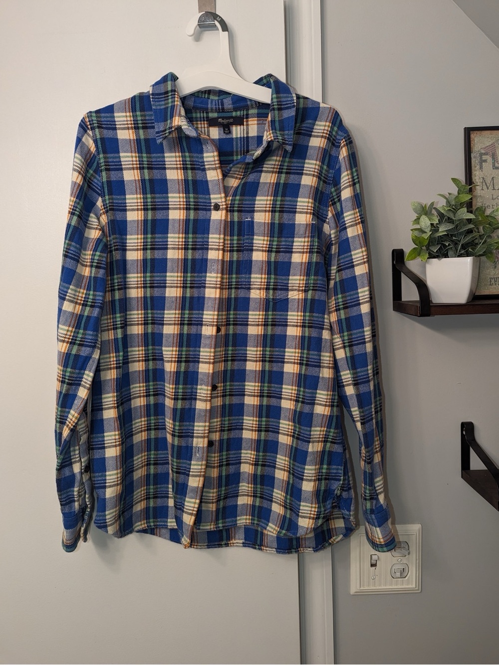 Madewell Blue and Cream Plaid Button-Down Shirt